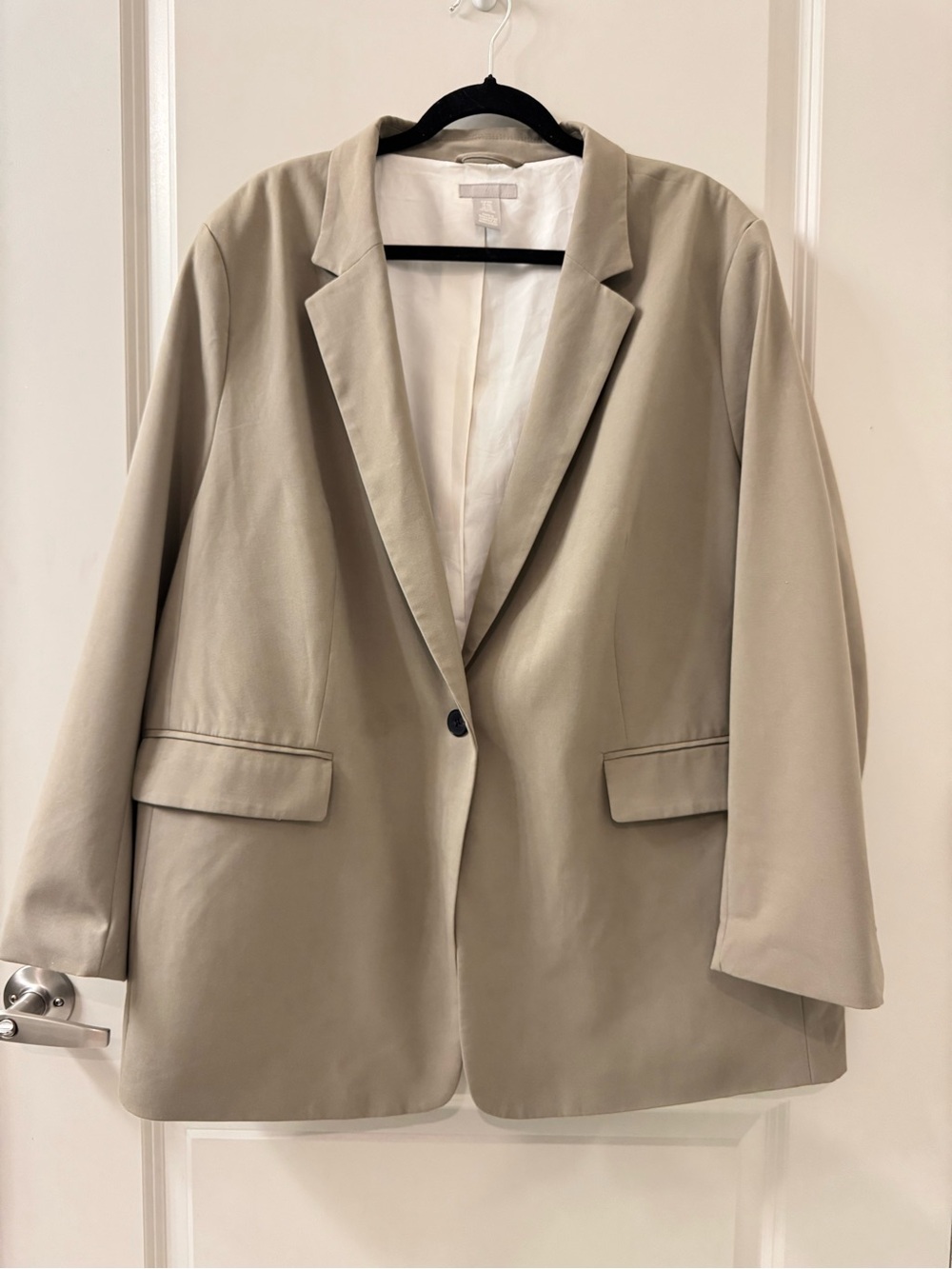H&M Beige Oversized Blazer Womens XXL One Button Open Front Career Jacket Work